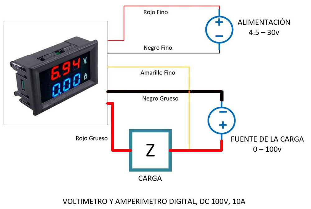 Voltimetro Amperimetro Digital De Panel 0 A 100vdc - 0 A 10a